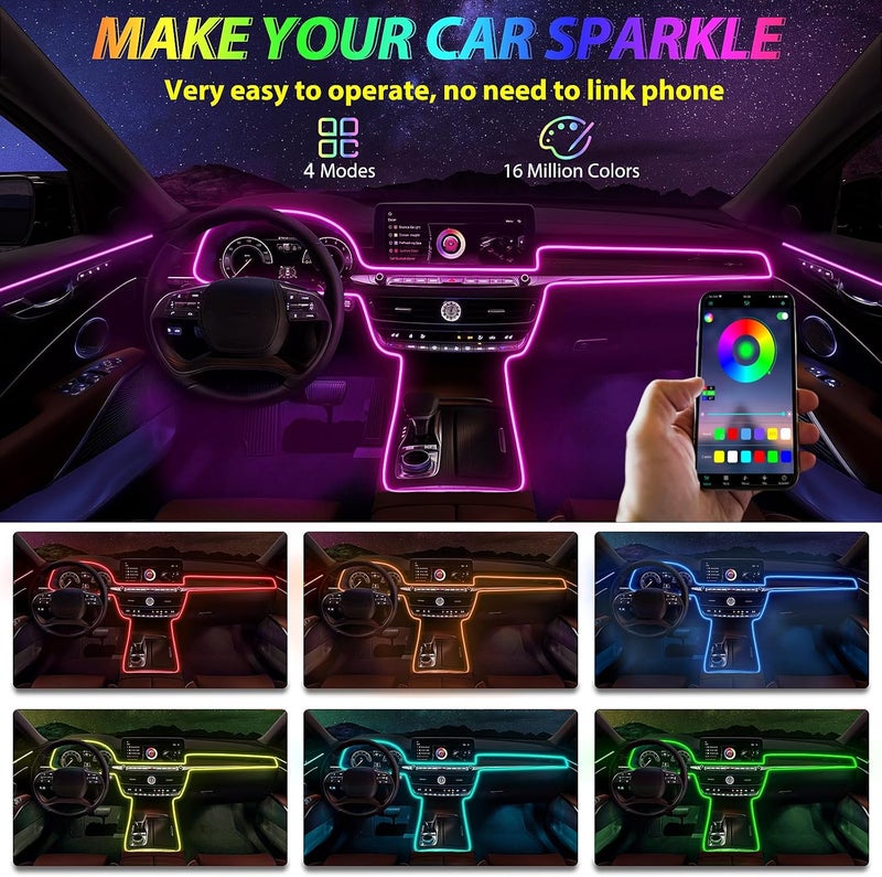 Fimker 5 in 1 Car Led Strip Lights with App Control, RGB Colors Interior Car Lights, Ambient Led Lighting Kit, 4 Light Flashing Modes, USB Neon Accessories for Doors, Center Console - Image 2